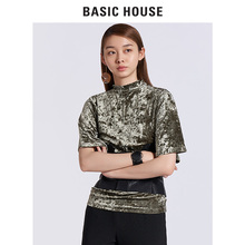 Basic House/百家好秋冬流行衬衫休闲圆领纯色短袖衬衣女HRBL720D图片
