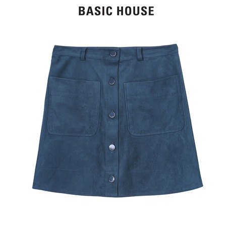 Basic House/百家好冬天温柔A字裙韩版百褶半身短裙百搭HQSK725A商品大图