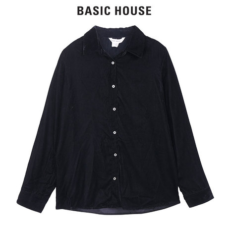 Basic House/百家好秋冬季新款纯色单排扣长袖衬衫翻领HSWS720A商品大图