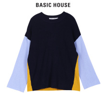 Basic House/百家好秋冬季拼色宽松长袖个性针织衫套头HSKT720C图片