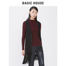 Basic House/百家好秋冬款中短款流苏背心无袖V领马甲女HQVT720C图片