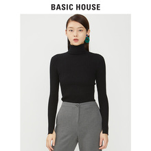 Basic House/百家好2018秋冬新款纯色修身打底翻领针织女HSKT728L图片