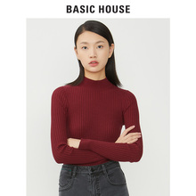 Basic House/百家好2018秋冬新款衬衫半高领修身针织女HSKT728M图片