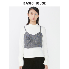 Basic House/百家好秋冬新款假两件吊带套头长袖T恤女HQTS725A图片