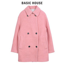 Basic House/百家好冬季呢大衣双排扣纯色直筒呢外套女HQCA720J图片