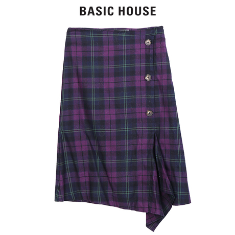 Basic House/百家好2018冬季新品格纹不规则中腰半身裙HSSK727D商品大图
