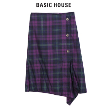 Basic House/百家好2018冬季新品格纹不规则中腰半身裙HSSK727D图片