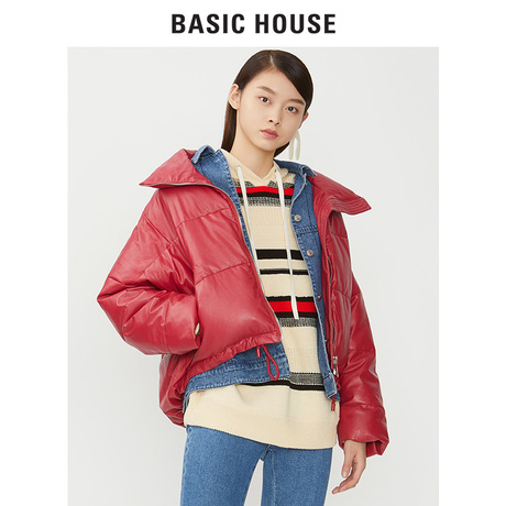 Basic House/百家好2018冬季新款夹克外套女翻领加厚短款HSJP721C商品大图