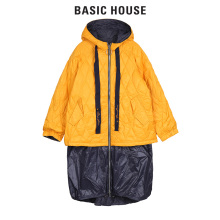 Basic House/百家好2018冬季新品连帽假两件拼色羽绒服女HSJP125B图片