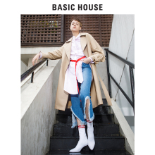 Basic House/百家好2018新款女式衬衣宽松中长款条纹衬衫HSWS121E图片