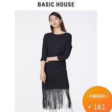 百家好春季女装新款连衣裙韩版时尚简约圆领流苏中袖裙子HQOP221B图片