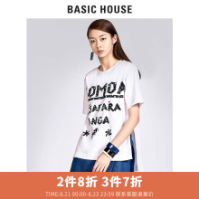 Basic House/百家好夏新款不规则字母印花系带宽松T恤女HRTS321O图片