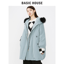 Basic House/百家好2018冬季新款大毛领保暖羽绒服中长款HSGD720E图片
