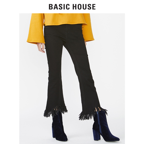 Basic House/百家好冬季新款毛边修身显高时髦喇叭裤女HRDP727F商品大图