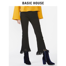 Basic House/百家好冬季新款毛边修身显高时髦喇叭裤女HRDP727F图片