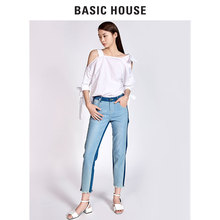 Basic House/百家好新款夏装衬衫甜美露肩衬衣休闲上衣女HRBL322G图片