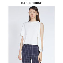 Basic House/百家好女装秋季纯色韩版不对称宽松短袖上衣HRTS529G图片