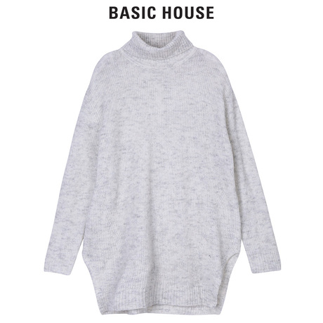 Basic House/百家好冬季新款高领加厚中长款针织衫纯色HQKT720Q商品大图