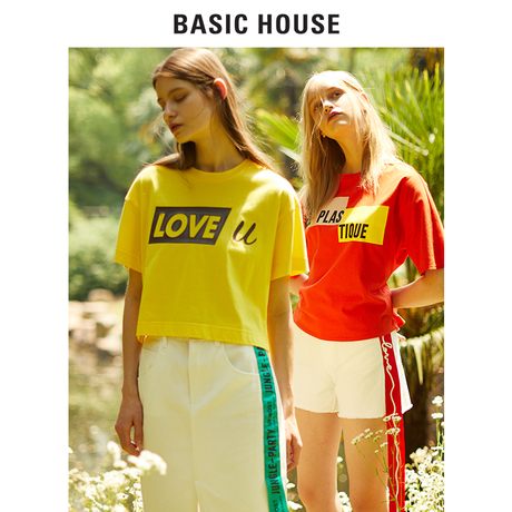 Basic House/百家好2018夏季新款T恤女运动印花简约上衣HSTS324I商品大图