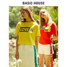 Basic House/百家好2018夏季新款T恤女运动印花简约上衣HSTS324I图片