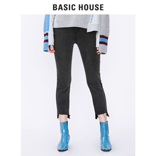 Basic House/百家好18秋冬新品加厚直筒裤子女棉弹牛仔布HSDP721E图片
