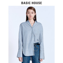 Basic House/百家好球季新款长袖直筒方领OL衬衫职场长款HRWS525E图片