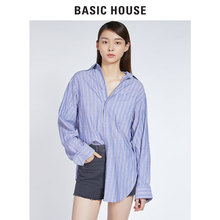 Basic House/百家好春秋季新款条纹长袖直筒OL衬衫职业装HRWS525B图片
