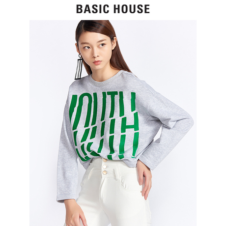 Basic House/百家好冬季加厚字母无帽卫衣宽松内搭休闲HRTS721A商品大图