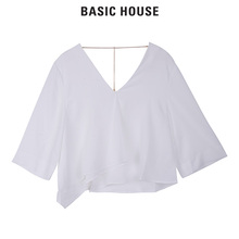 Basic House/百家好夏季V领纯色七分袖常规款淑女上衣HRBL521E图片