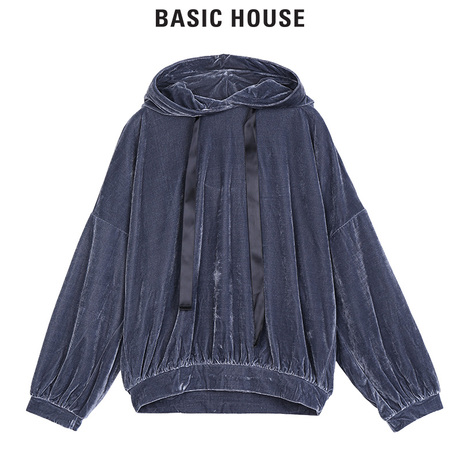 Basic House/百家好2018冬季季新款绒面宽带连帽卫衣女潮HSTS727B商品大图