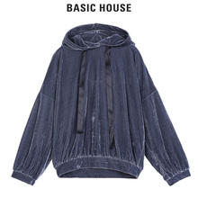 Basic House/百家好2018冬季季新款绒面宽带连帽卫衣女潮HSTS727B图片