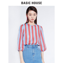 Basic House/百家好2018秋季新款衬衫女圆领七分短袖上衣HSBL521K图片