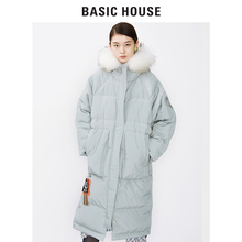 Basic House/百家好2018冬季新款毛毛领中长款羽绒服女HSGD820A图片