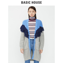 Basic House/百家好秋冬季加厚纽扣长袖拼色针织衫外套HSKT722C图片