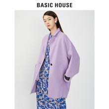Basic House/百家好翻领一字扣落肩中长款双面呢大衣女HSCA720D图片