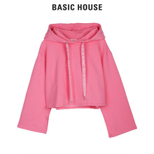 Basic House/百家好18年春秋卫衣糖果色连帽宽松短款T恤HSTS127A图片