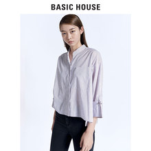 Basic House/百家好春夏季韩版粉色系中长袖直筒女士衬衫HRWS521C图片
