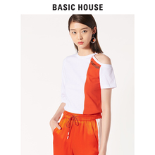 Basic House/百家好2018夏季新款不规则T恤女装个性运动HSTS324H图片
