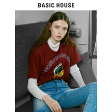 Basic House/百家好女装韩版街头潮字母印花直筒短袖T恤HSTS521K图片