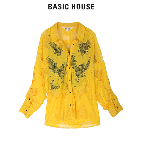 Basic House/百家好2018夏季女装新款蕾丝长袖两件套衬衫HSWS321B商品大图