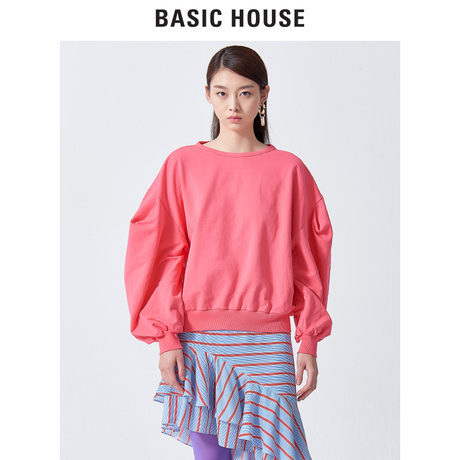 Basic House/百家好2018夏季新款长袖T恤女基础款打底衫HSTS324B商品大图