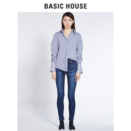 Basic House/百家好秋季常规款宽松水洗经典韩版牛仔裤女HSDP628B商品大图