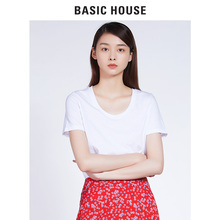 Basic House/百家好2018夏季新款纯色简约圆领短袖T恤女HSTS628B图片