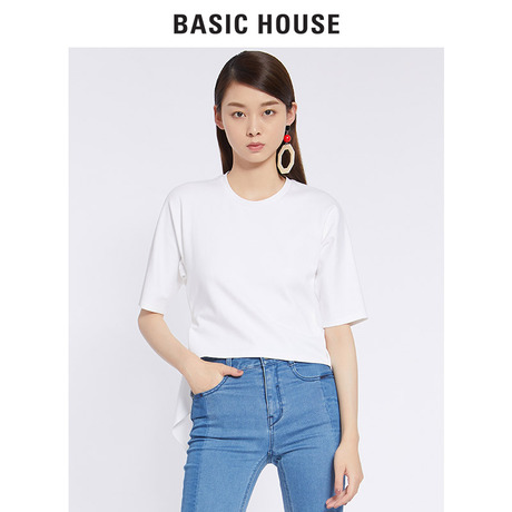 Basic House/百家好夏季新款T恤女纯色简约圆领短袖上衣HSTS521N商品大图