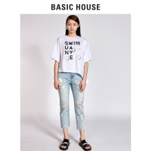 女HRDP320D 韩版 House 高腰百搭破洞九分牛仔裤 百家好夏新款 Basic