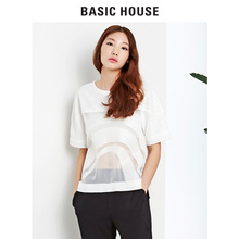 Basic House/百家好夏季新款女网纱拼接透视休闲T恤女潮HPTS322B图片