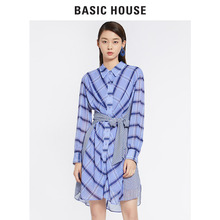 Basic House/百家好2018秋季新款衬衫裙女收腰长袖连衣裙HSWS525B图片