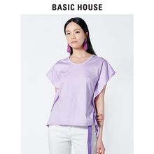 Basic House/百家好2018夏季新款荷叶边系带简约短T恤女HSTS321W图片
