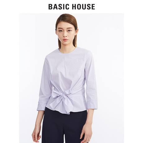 Basic House/百家好春秋季新品系蝴蝶结喇叭袖衬衣衬衫女HRBL327A商品大图