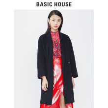 Basic House/百家好2018秋冬新款大衣女纯色中长款外衣潮HSCA720E图片